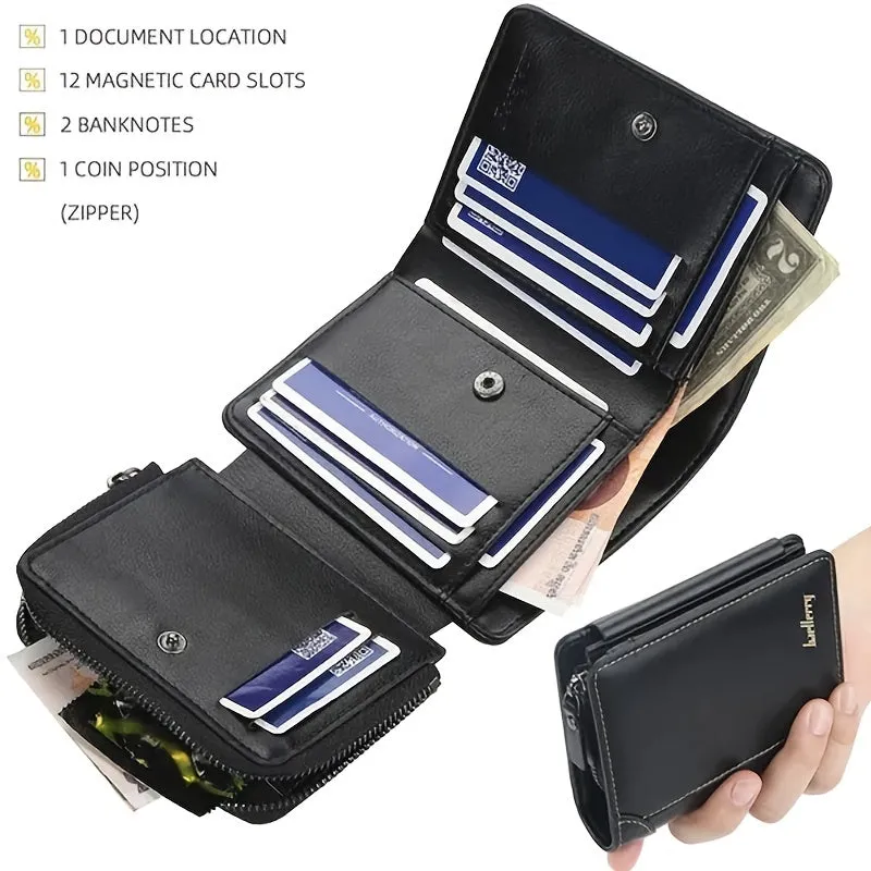 1pc Stylish Mens Short Wallet - Ultra-Thin, Multi-Card Slots & Zippered Coin Pocket - Secure, Compact Design - Perfect Gift for Him on Valentines Day