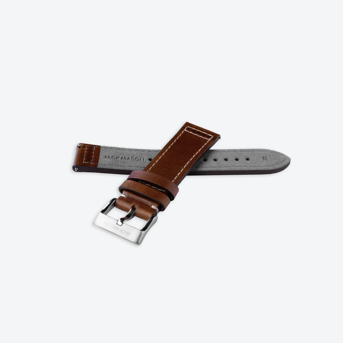 22mm Boxed Stitched Brown Leather Strap