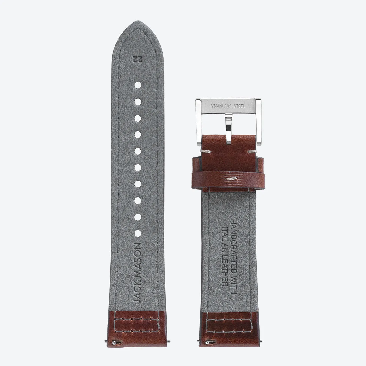 22mm Boxed Stitched Brown Leather Strap