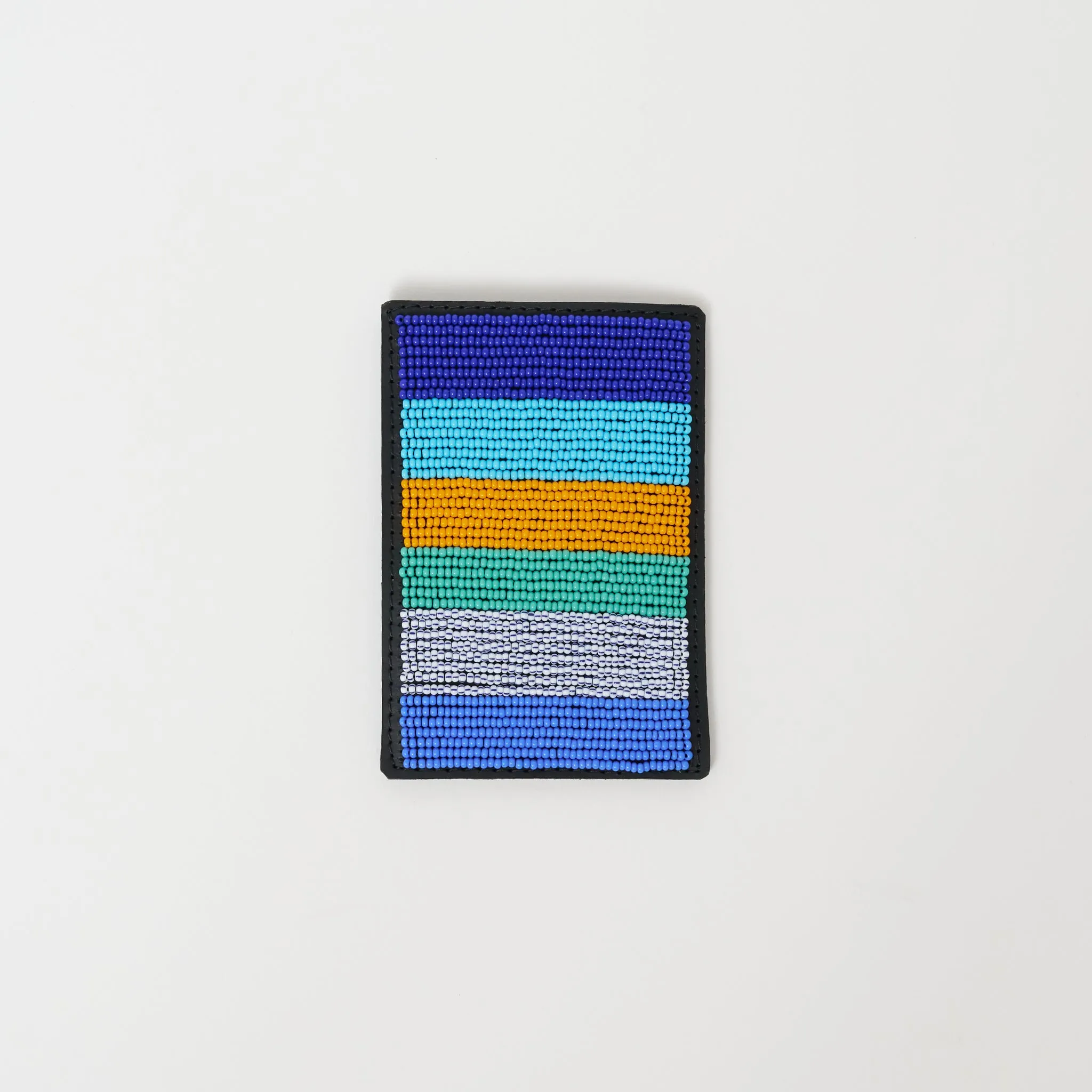 Beaded Card Wallet - Multi Blue Stripe