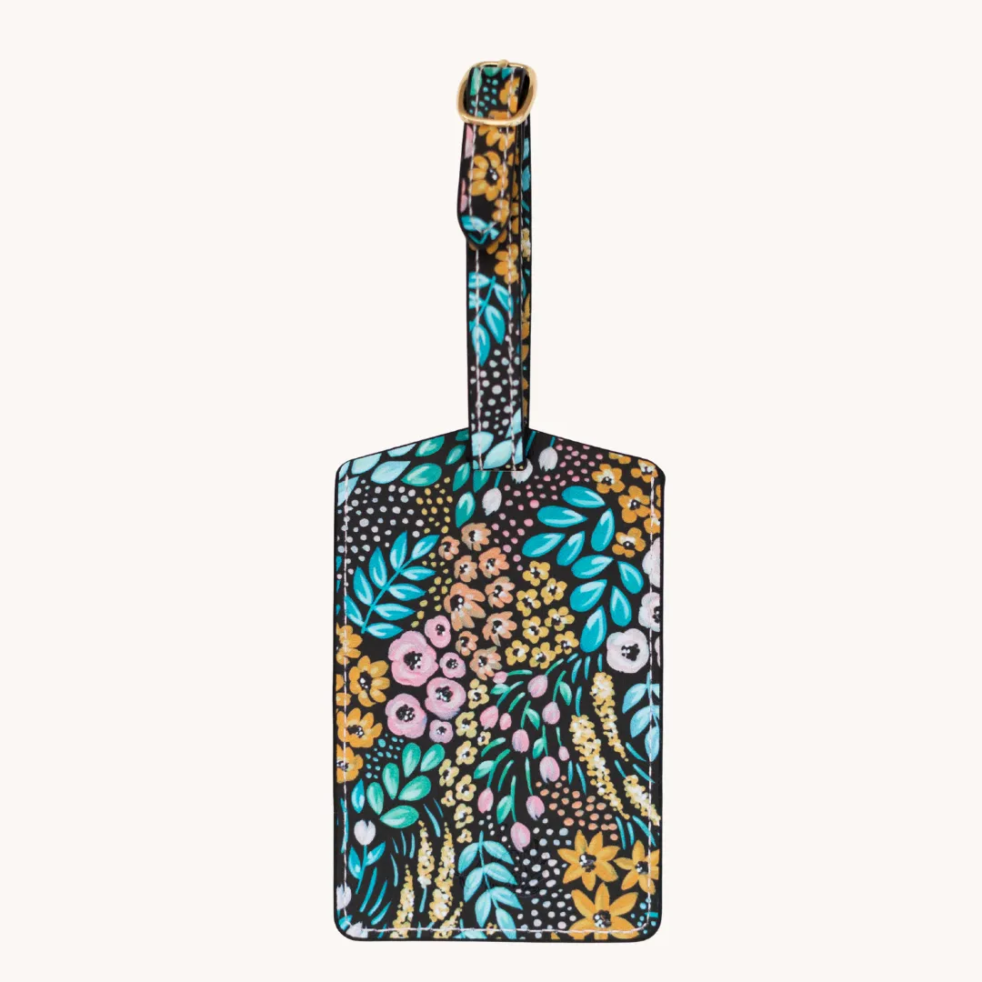 Black Floral Luggage Tag