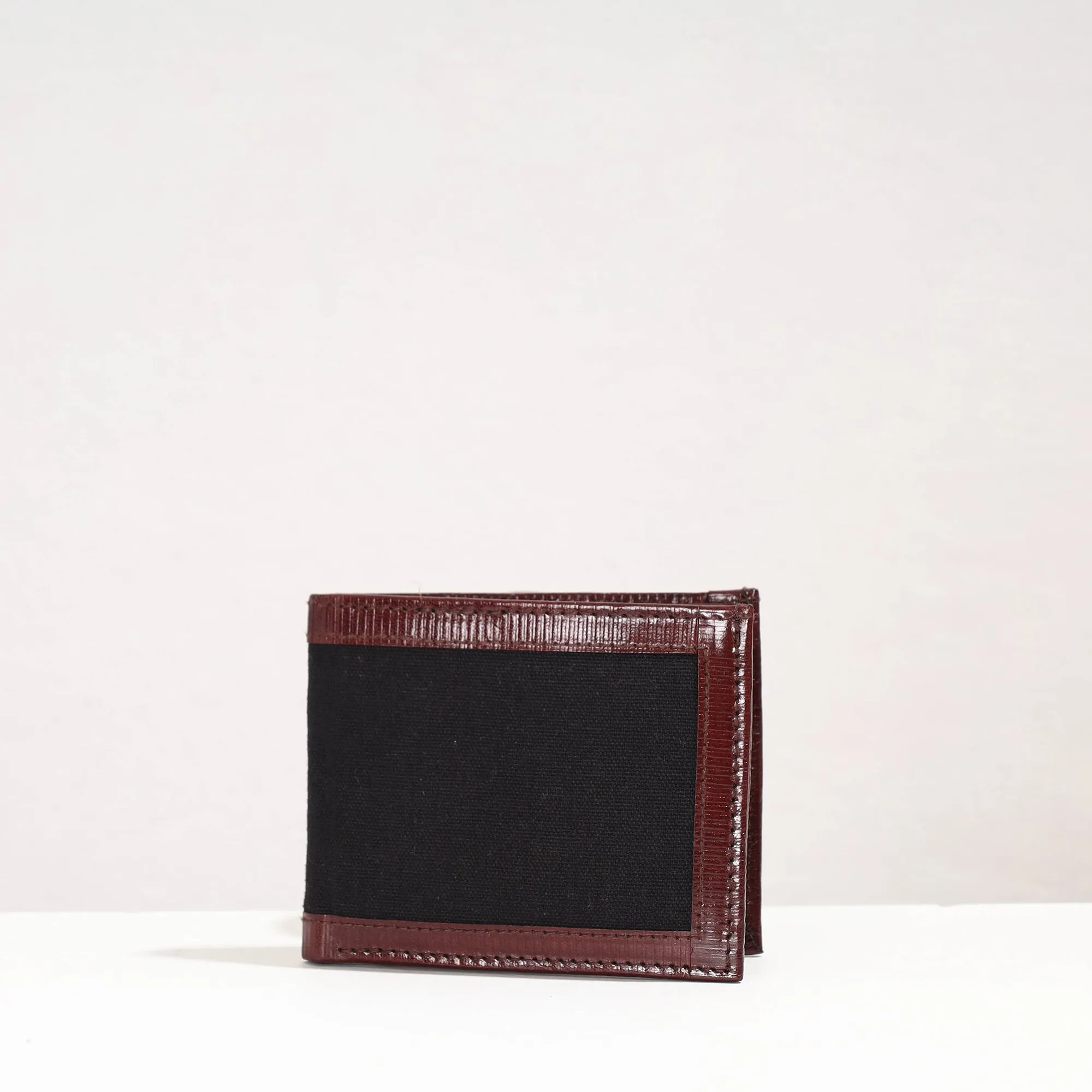 Black - Handcrafted Canvas Cotton & Leather Wallet