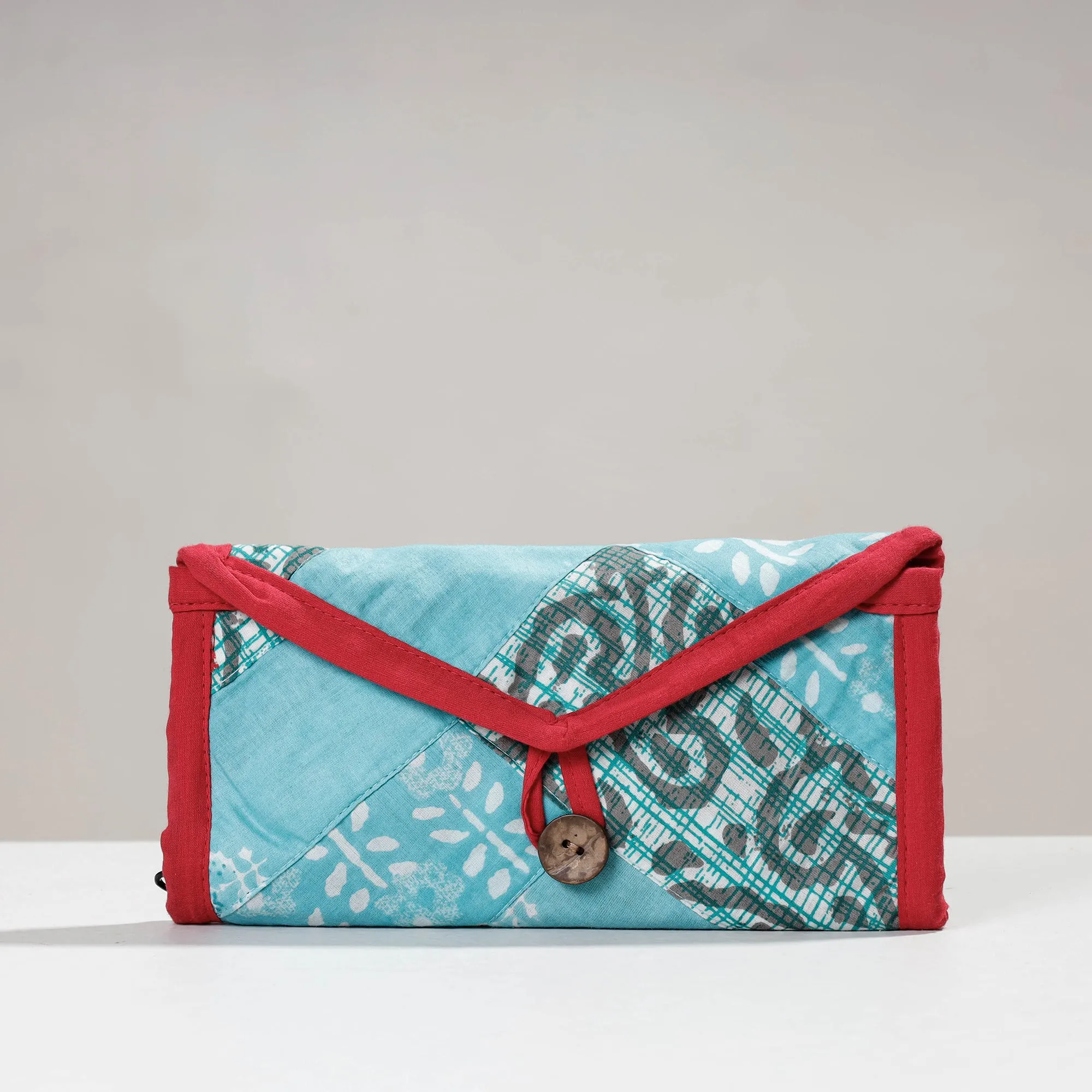 Blue - Jugaad Handmade Patchwork Cotton Two Fold Clutch Wallet