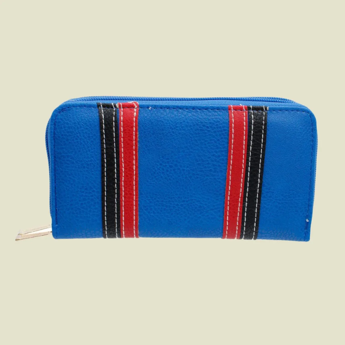 Blue Vegan Leather Double Zipper Wallet