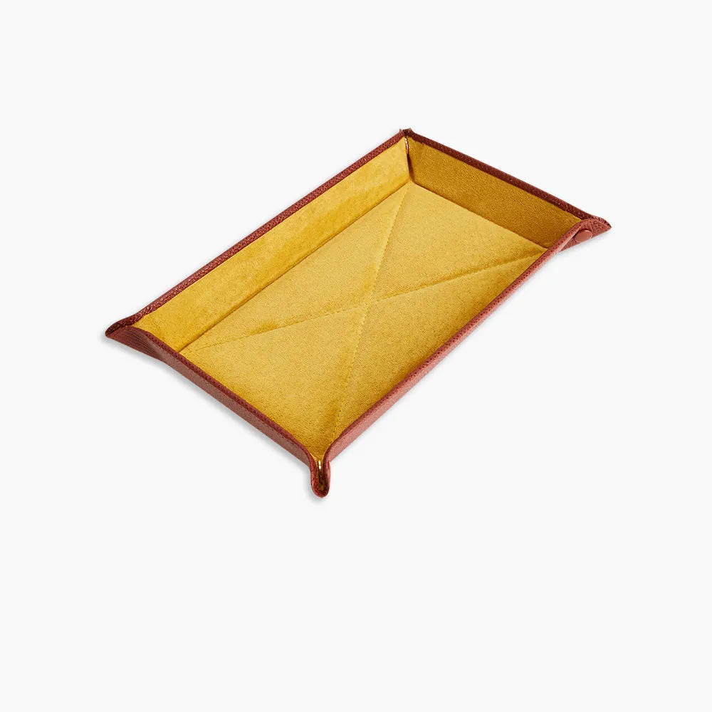 Brown and Yellow Rectangular Leather Travel Tray