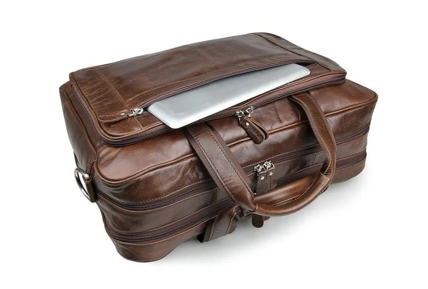 Brown Mens Business Large Leather Laptop Bag Travel Briefcase