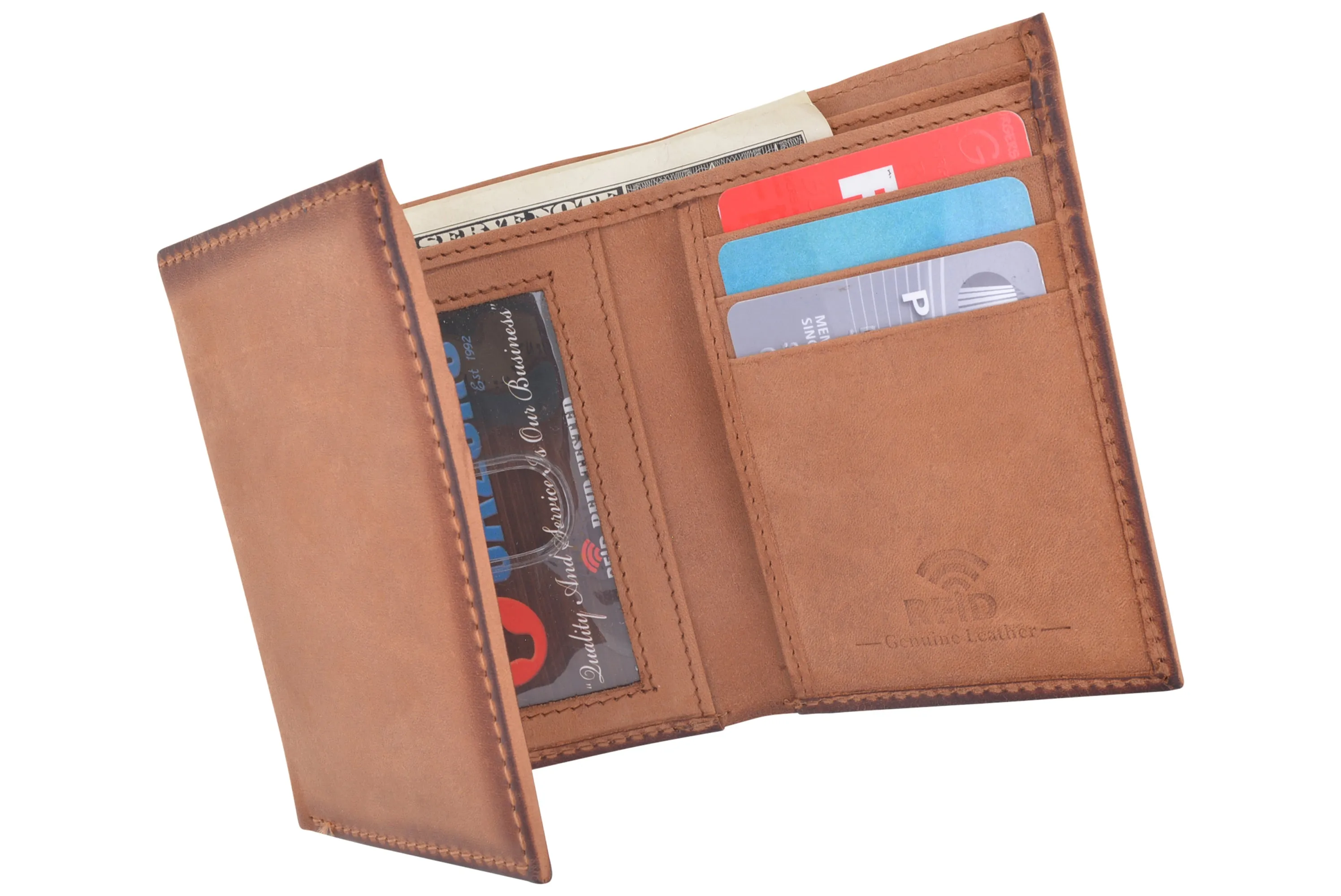 CAZORO Real Leather Wallets for Men RFID Blocking Slim Trifold Wallet with Card Slots & ID Window