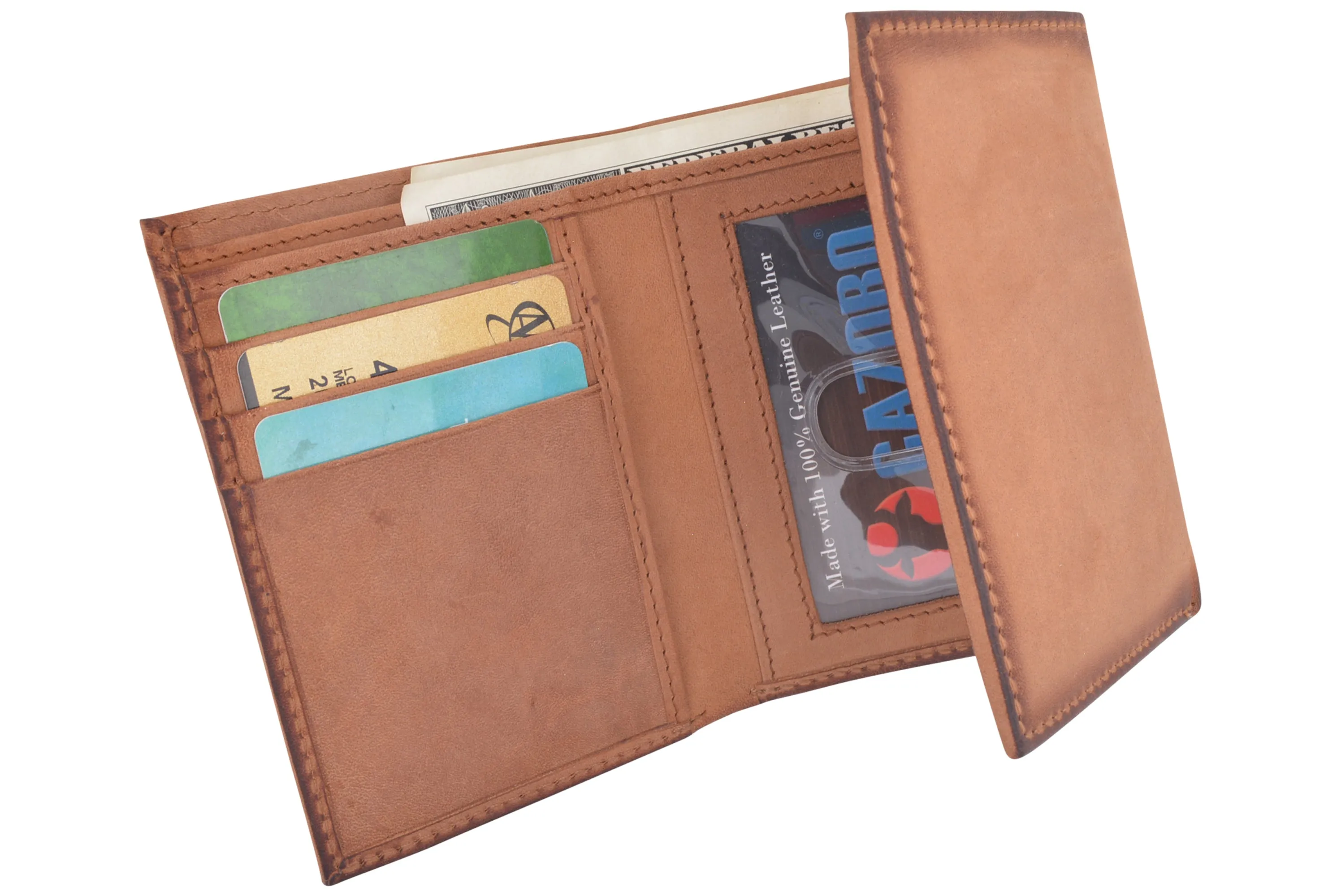 CAZORO Real Leather Wallets for Men RFID Blocking Slim Trifold Wallet with Card Slots & ID Window