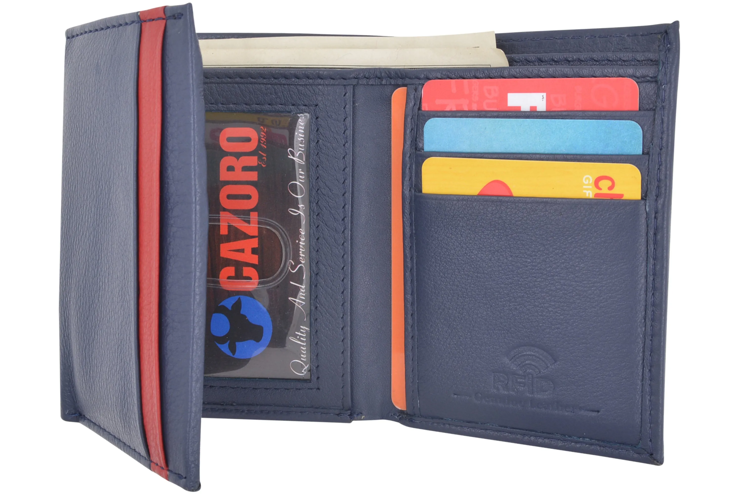 CAZORO Real Leather Wallets for Men RFID Blocking Slim Trifold Wallet with Card Slots & ID Window