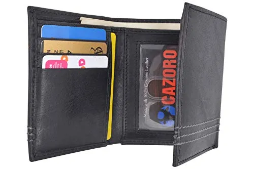 CAZORO Real Leather Wallets for Men RFID Blocking Slim Trifold Wallet with Card Slots & ID Window