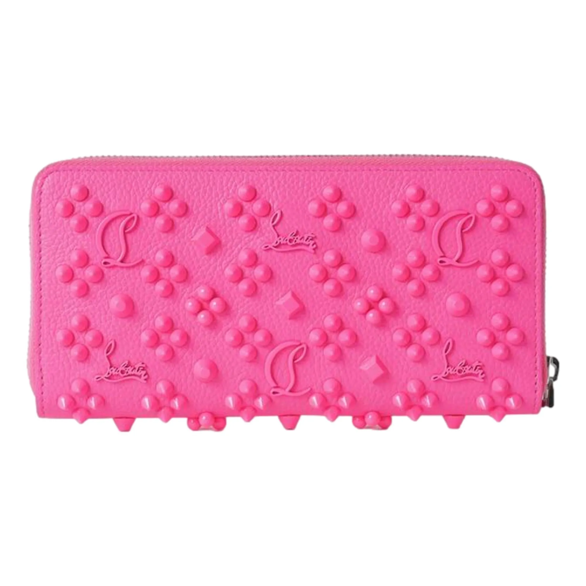 Christian Louboutin Panettone Studded Pink Leather Zip Around Wallet