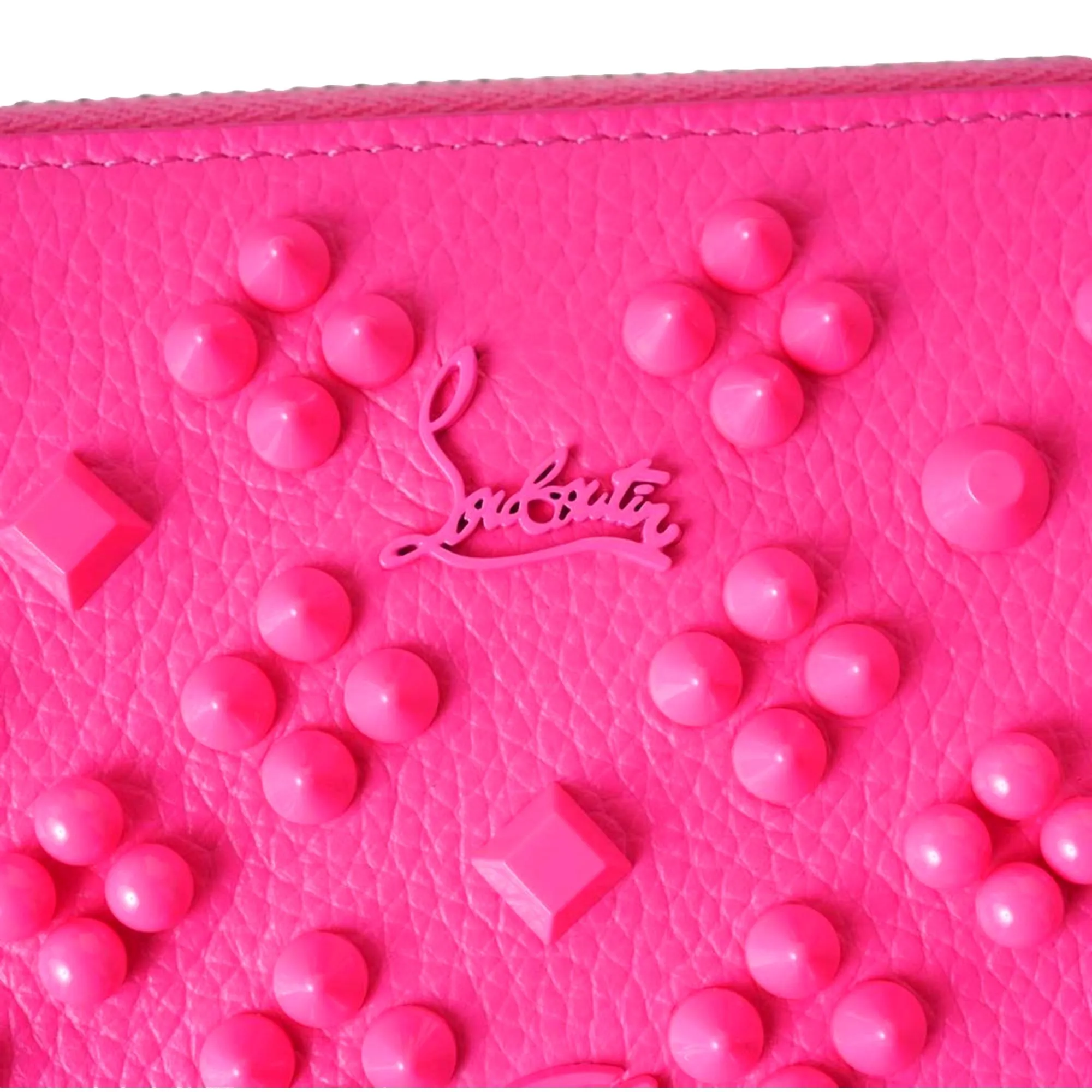 Christian Louboutin Panettone Studded Pink Leather Zip Around Wallet