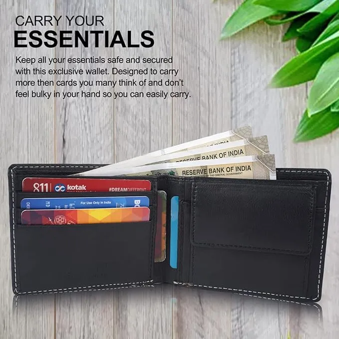 CIMONI® Premium Genuine Leather Wallet for Men Travel Casual Wallet with RFID Blocking 3 Card Sots, 2 Secret Compartments, 1 Coin Window (Color - Black)