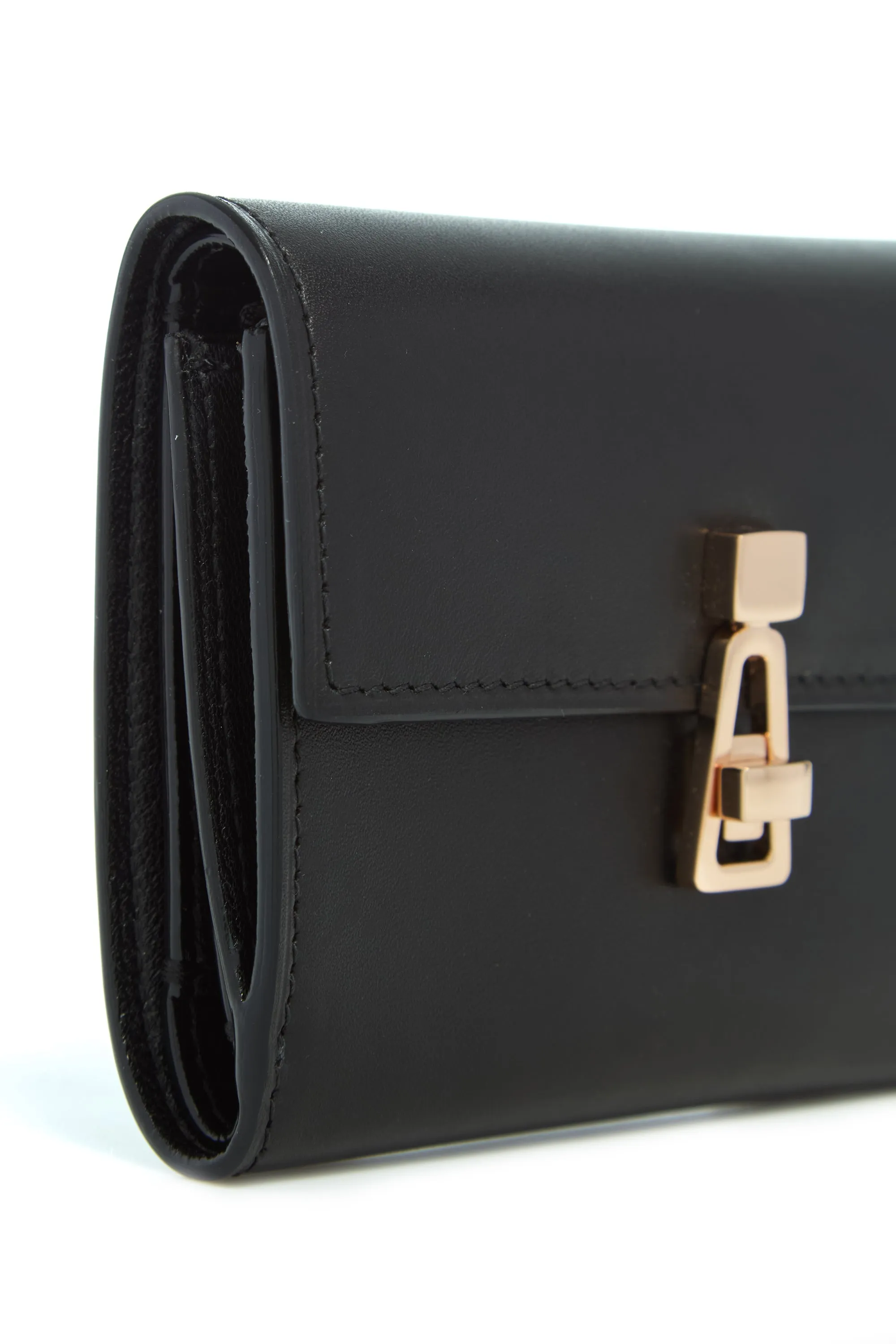 Compact Flat Wallet in Black Leather