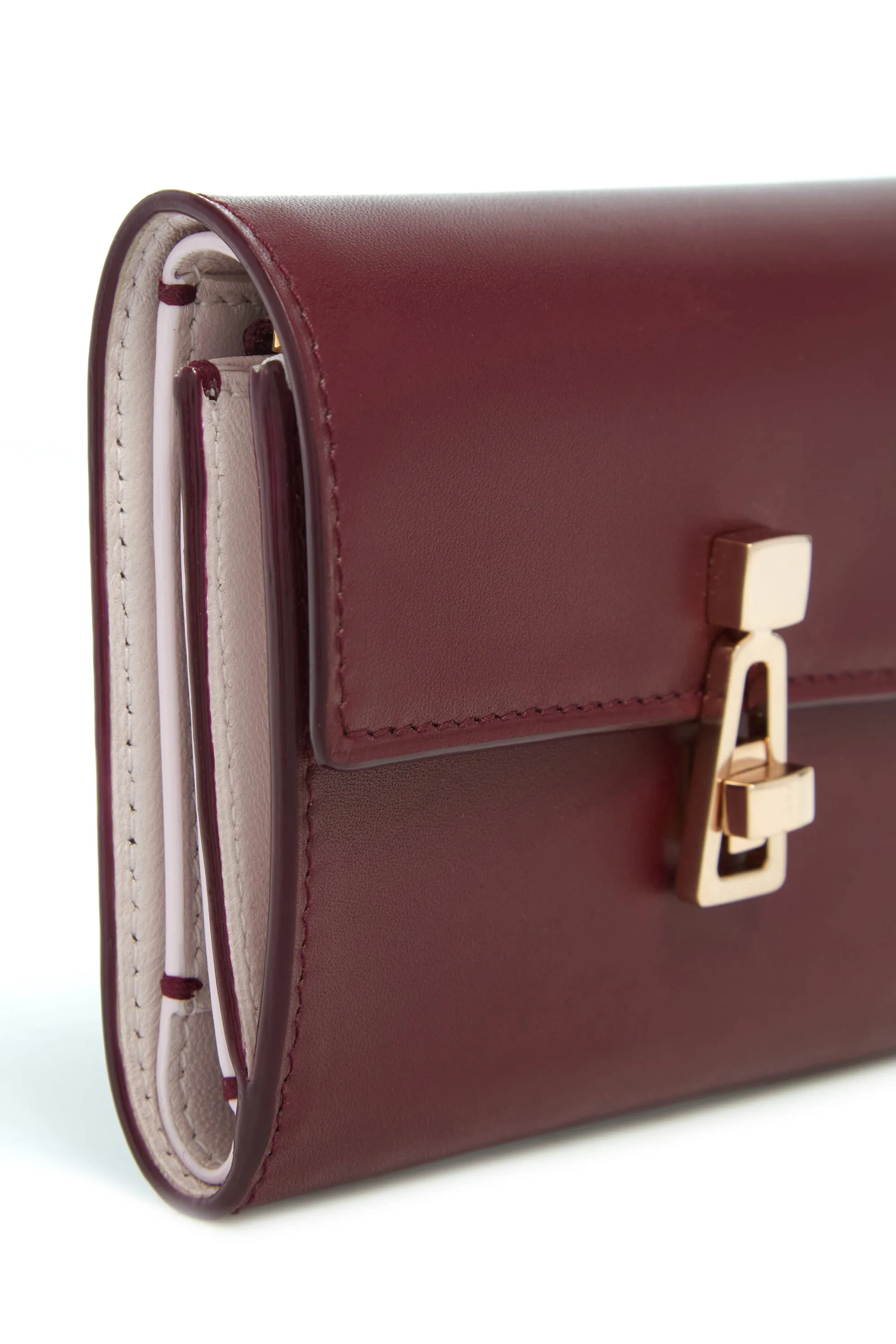 Compact Flat Wallet in Bordeaux & Pink Leather