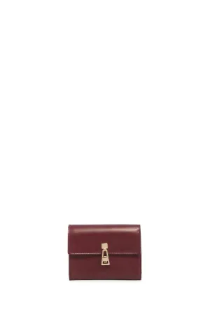 Compact Flat Wallet in Bordeaux & Pink Leather