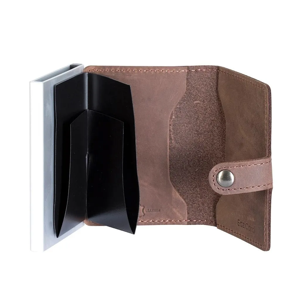 EaziCard Genuine Leather Saddle RFID Wallet | Black/Silver