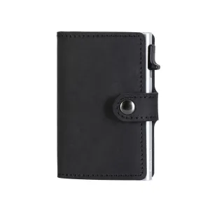 EaziCard Genuine Leather Saddle RFID Wallet | Black/Silver