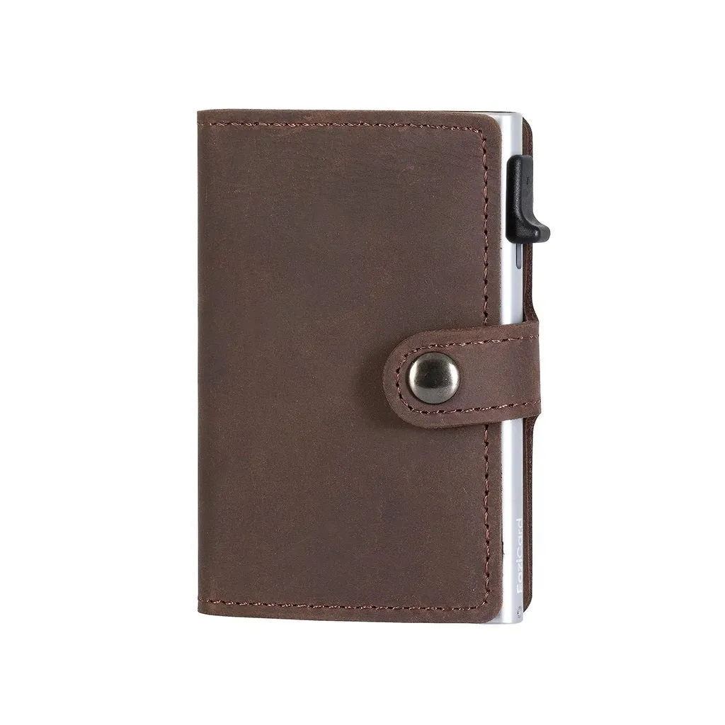 EaziCard Genuine Leather Saddle RFID Wallet | Dark Brown/Silver