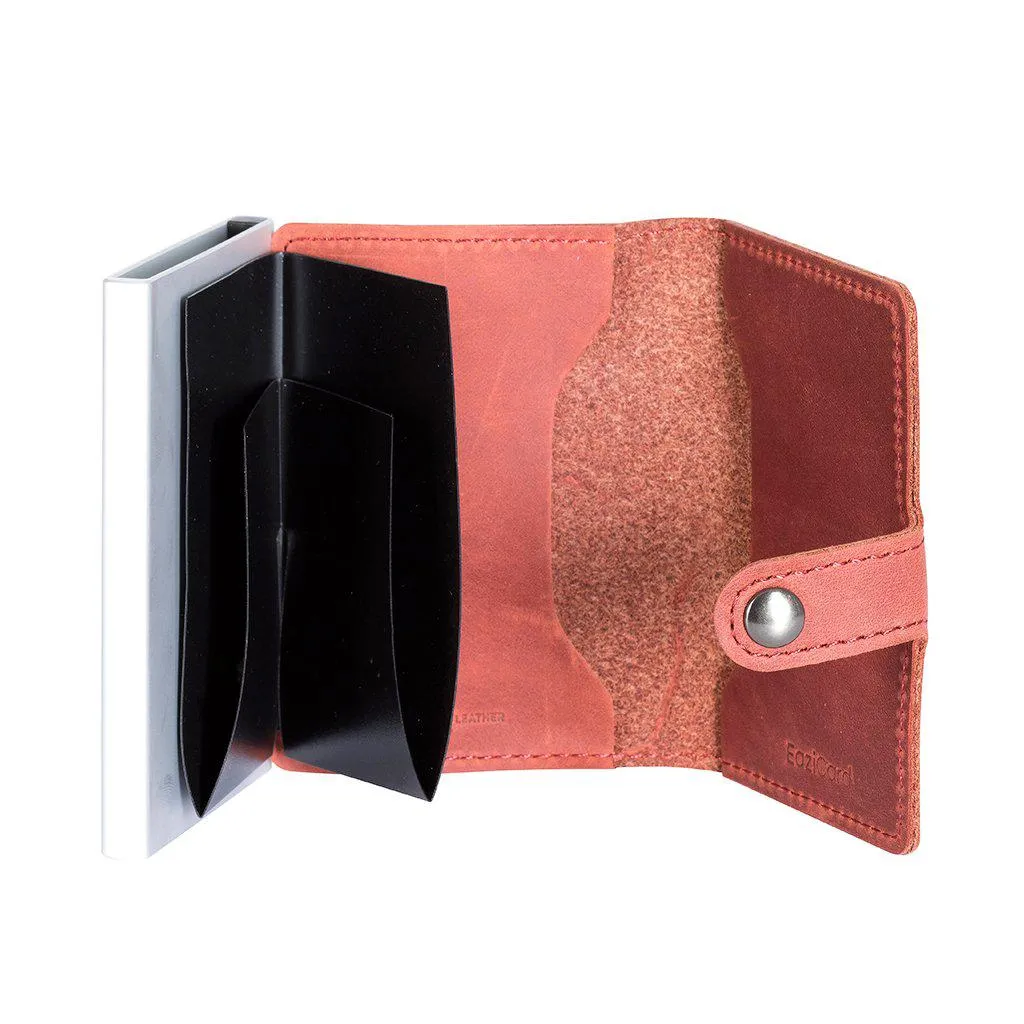 EaziCard Genuine Leather Saddle RFID Wallet | Red/Silver