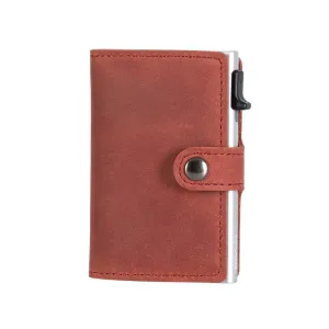 EaziCard Genuine Leather Saddle RFID Wallet | Red/Silver