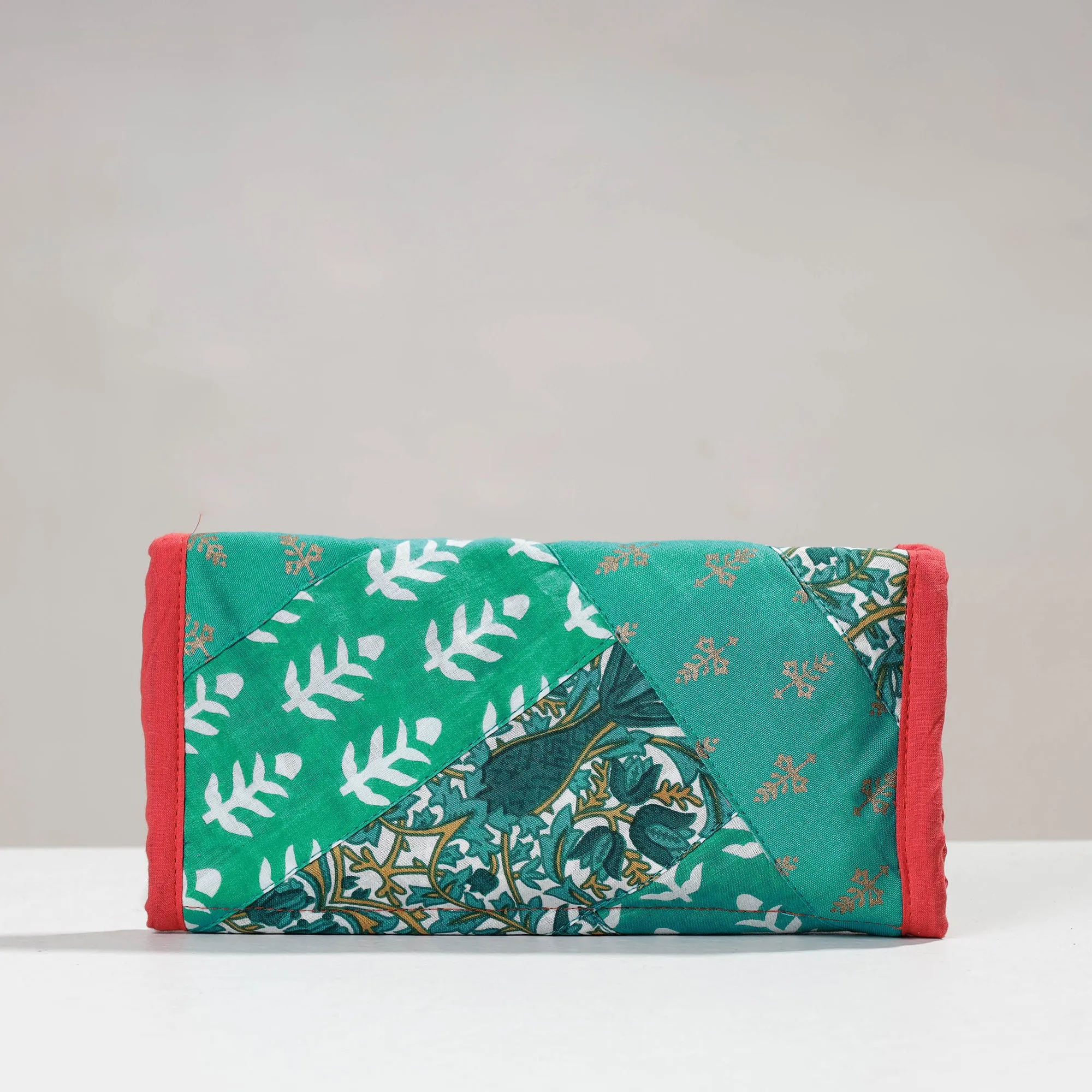 Green - Jugaad Handmade Patchwork Cotton Two Fold Clutch Wallet