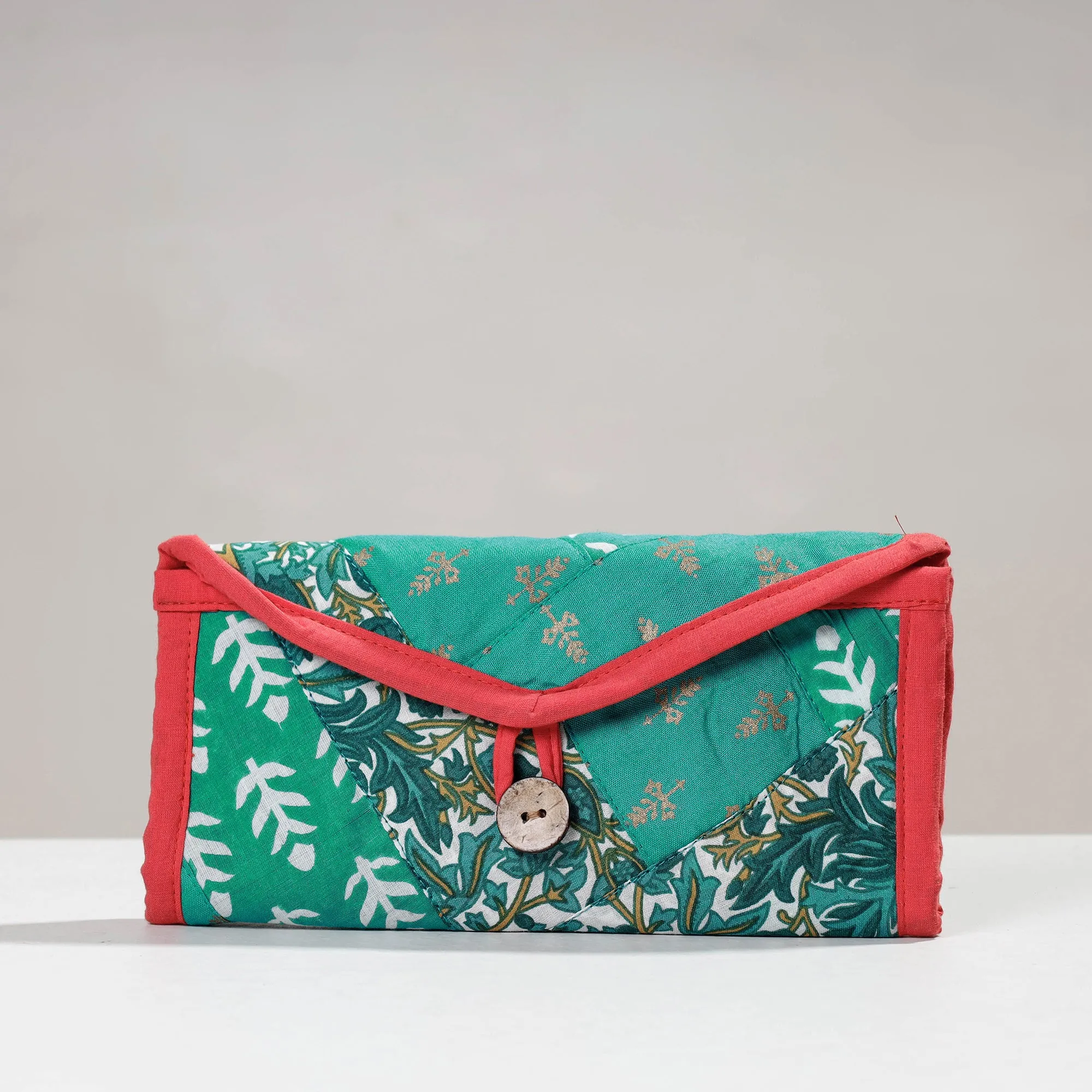 Green - Jugaad Handmade Patchwork Cotton Two Fold Clutch Wallet