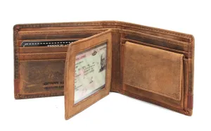 Johnny Black Rugged Leather 9CC Flap Wallet | Brown - "Big 5 Detail"