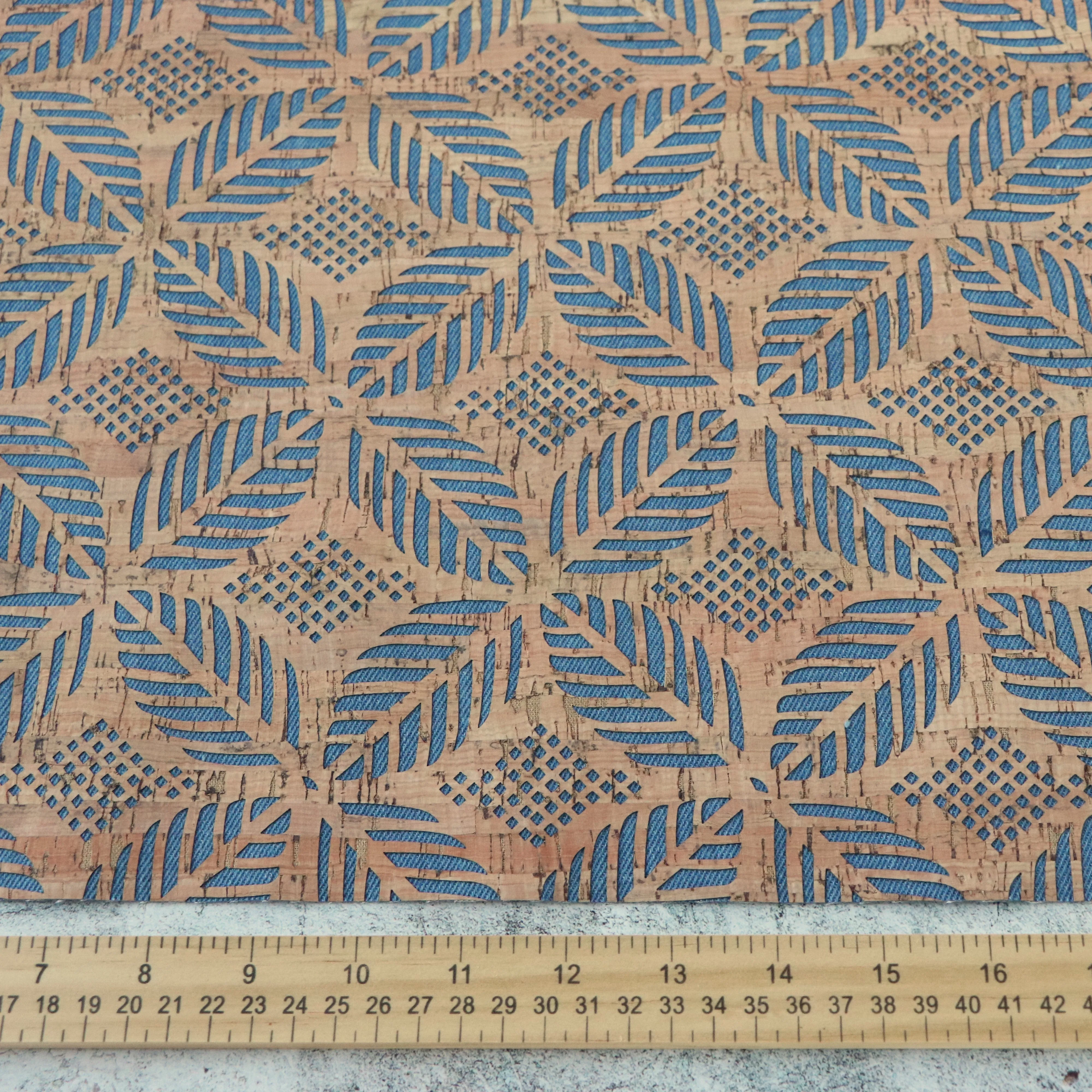 Lite Denim Backed Palms Cork Fabric