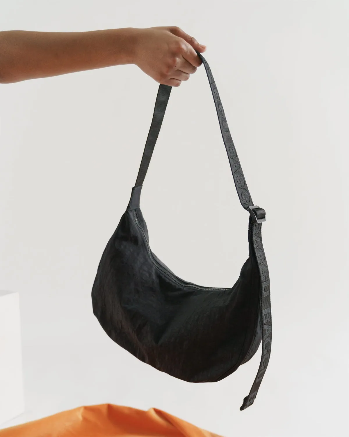 Medium Nylon Crescent Bag in Black