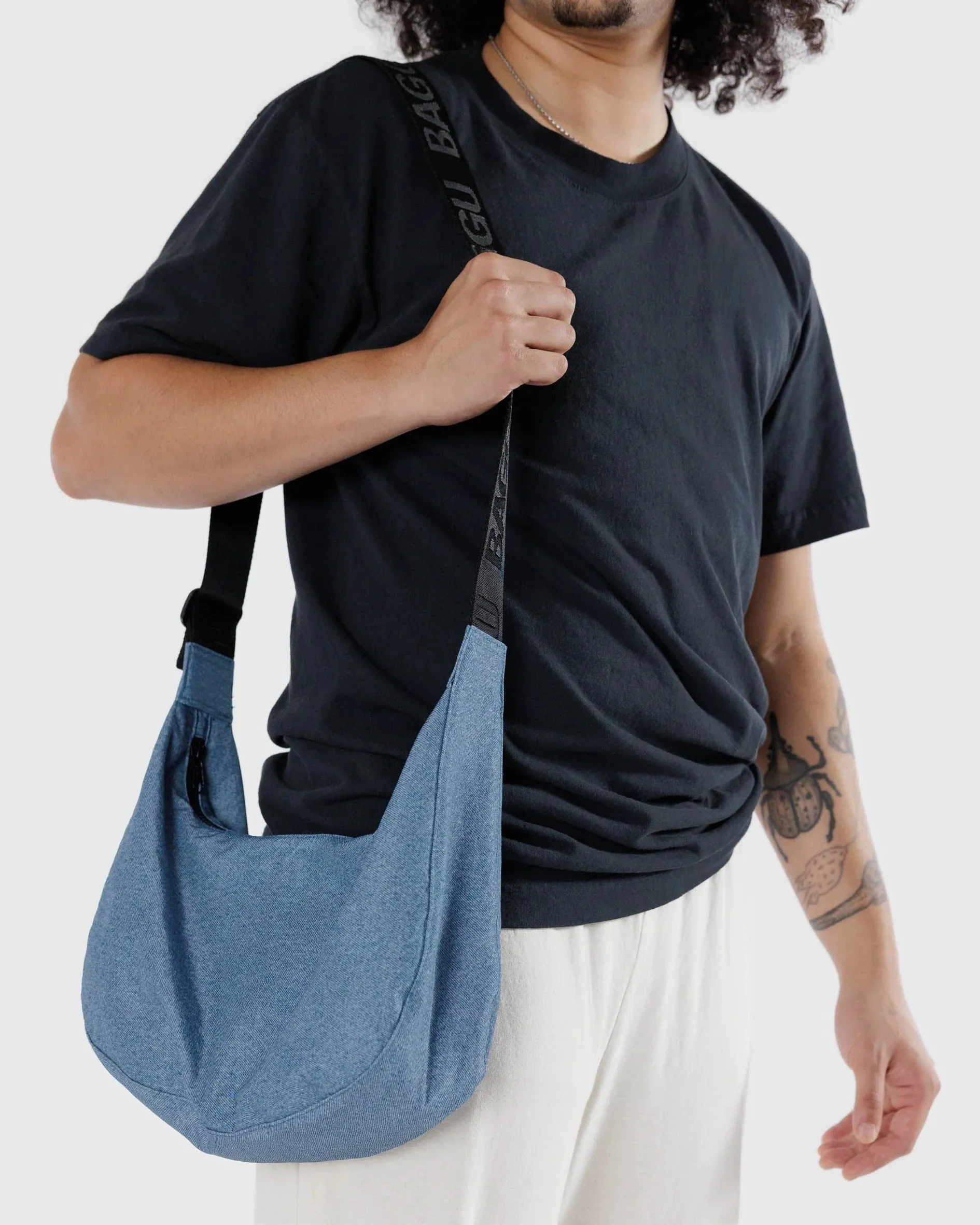 Medium Nylon Crescent Bag in Digital Denim