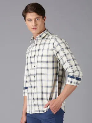 MEN'S ECRU CHECK SLIM FIT SHIRT