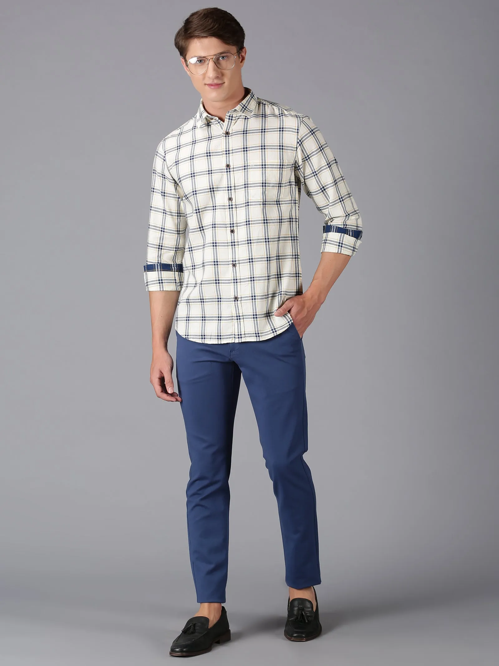 MEN'S ECRU CHECK SLIM FIT SHIRT