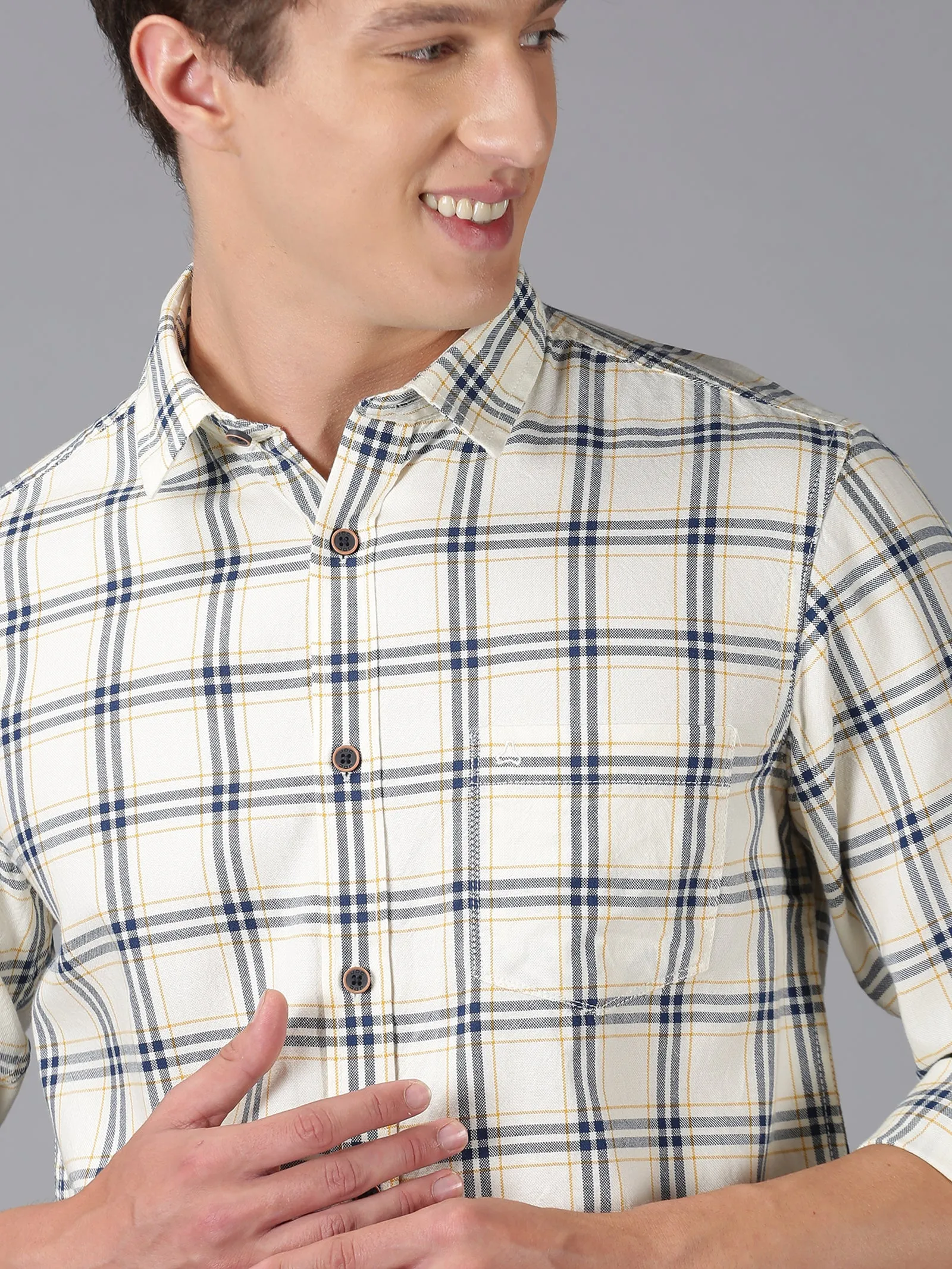 MEN'S ECRU CHECK SLIM FIT SHIRT