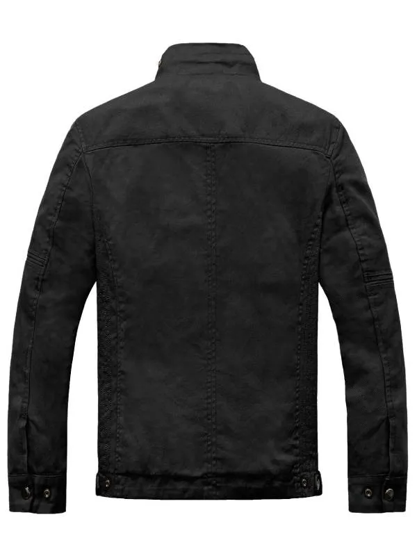 Men's Front Zip Cotton Jacket Lightweight Stand Collar