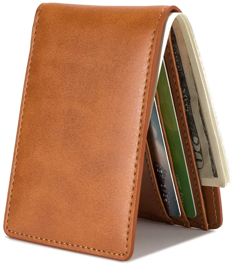 Mens Slim Front Pocket Wallet ID Window Card Case with RFID Blocking