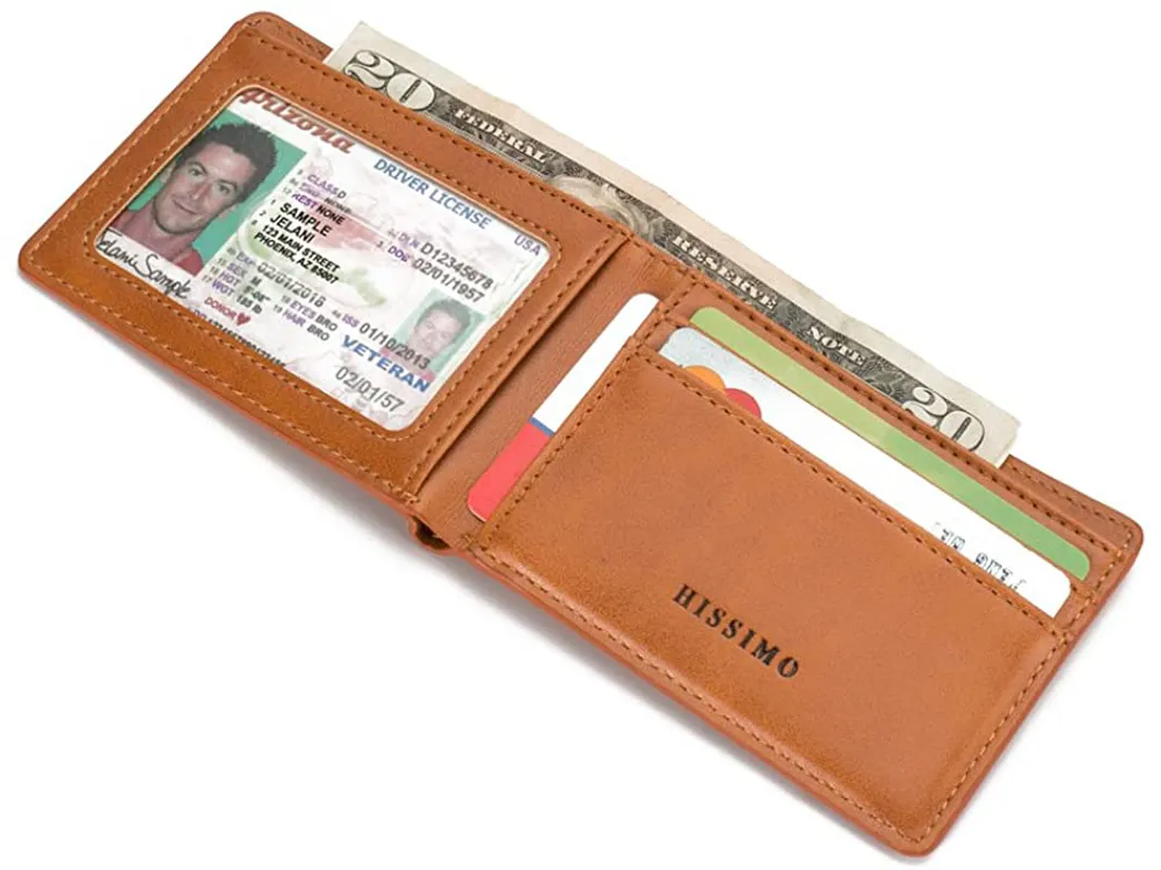 Mens Slim Front Pocket Wallet ID Window Card Case with RFID Blocking