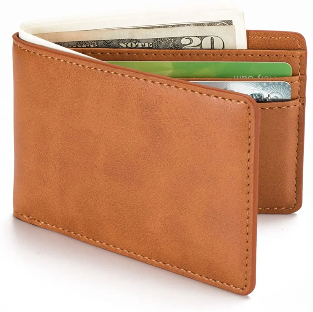 Mens Slim Front Pocket Wallet ID Window Card Case with RFID Blocking