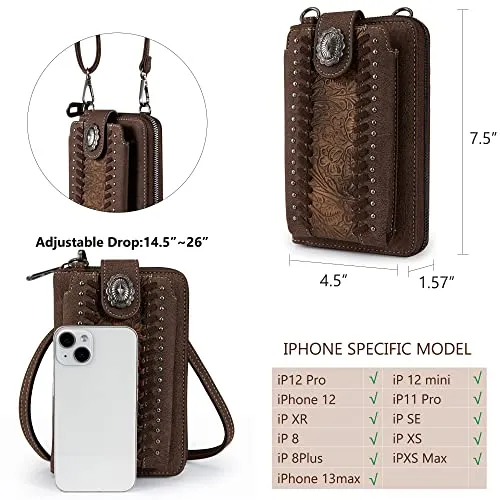 Montana West Crossbody Cell Phone Purse For Women Western Style Cellphone Wallet Bag Travel Size With Strap MBB-PHD-107BR