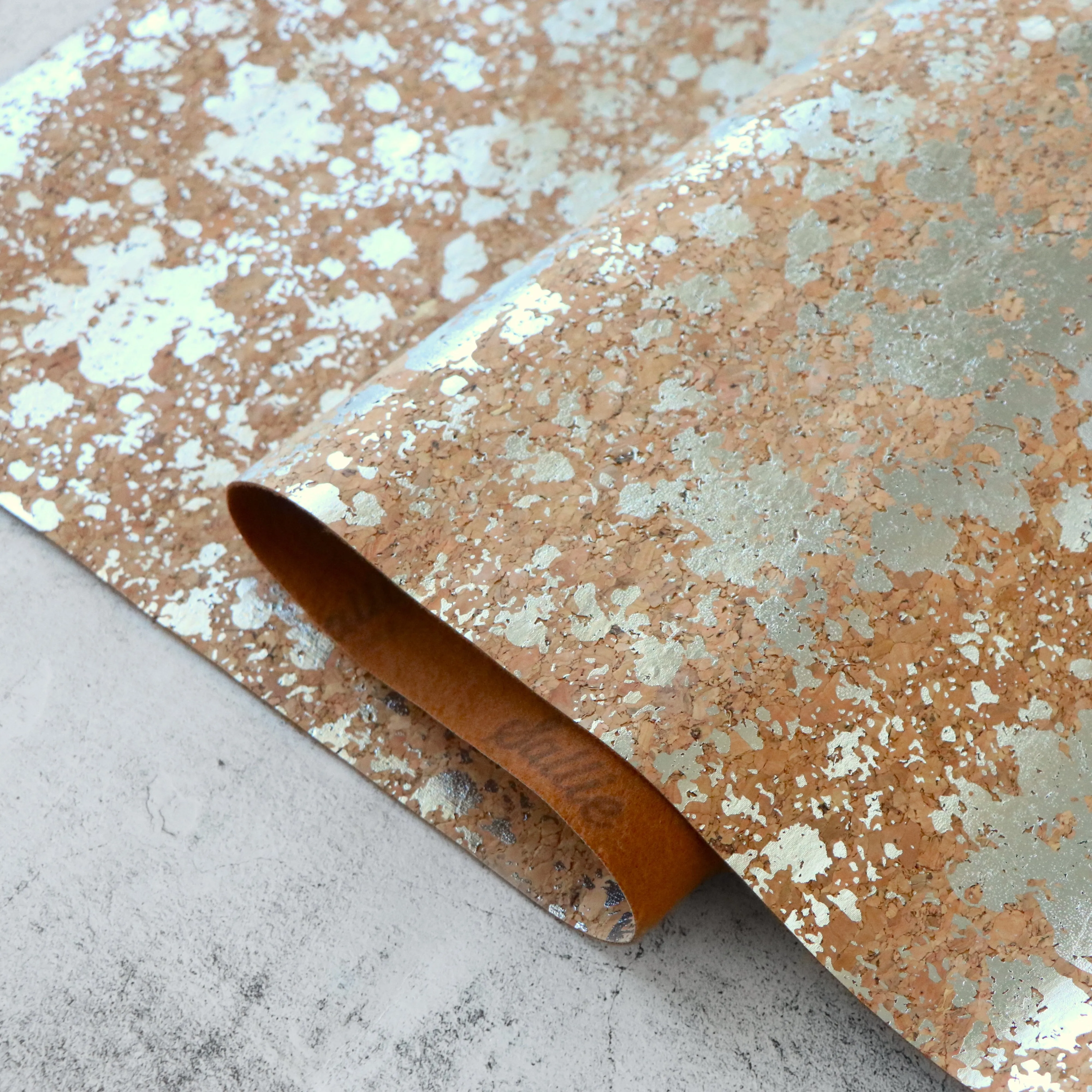 Natural Silver Splatter Cork Fabric