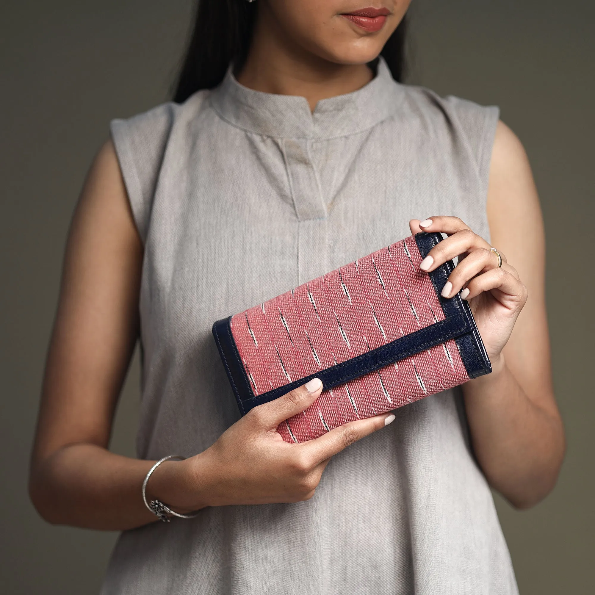 Pink - Handcrafted Ikat Weave Leather Wallet