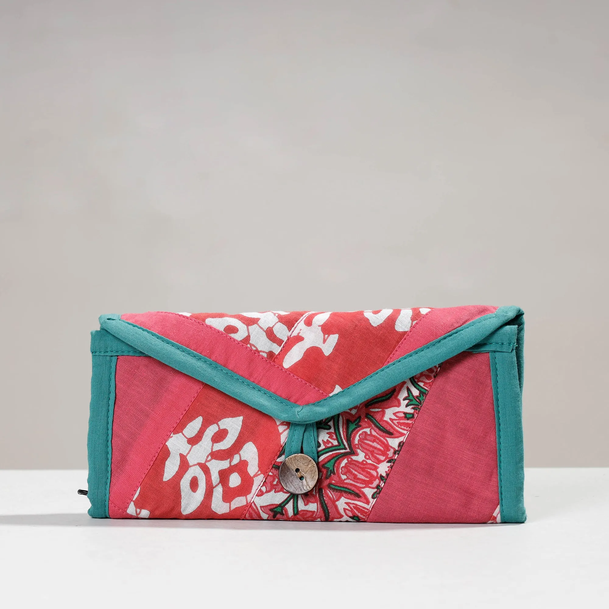 Pink - Jugaad Handmade Patchwork Cotton Two Fold Clutch Wallet