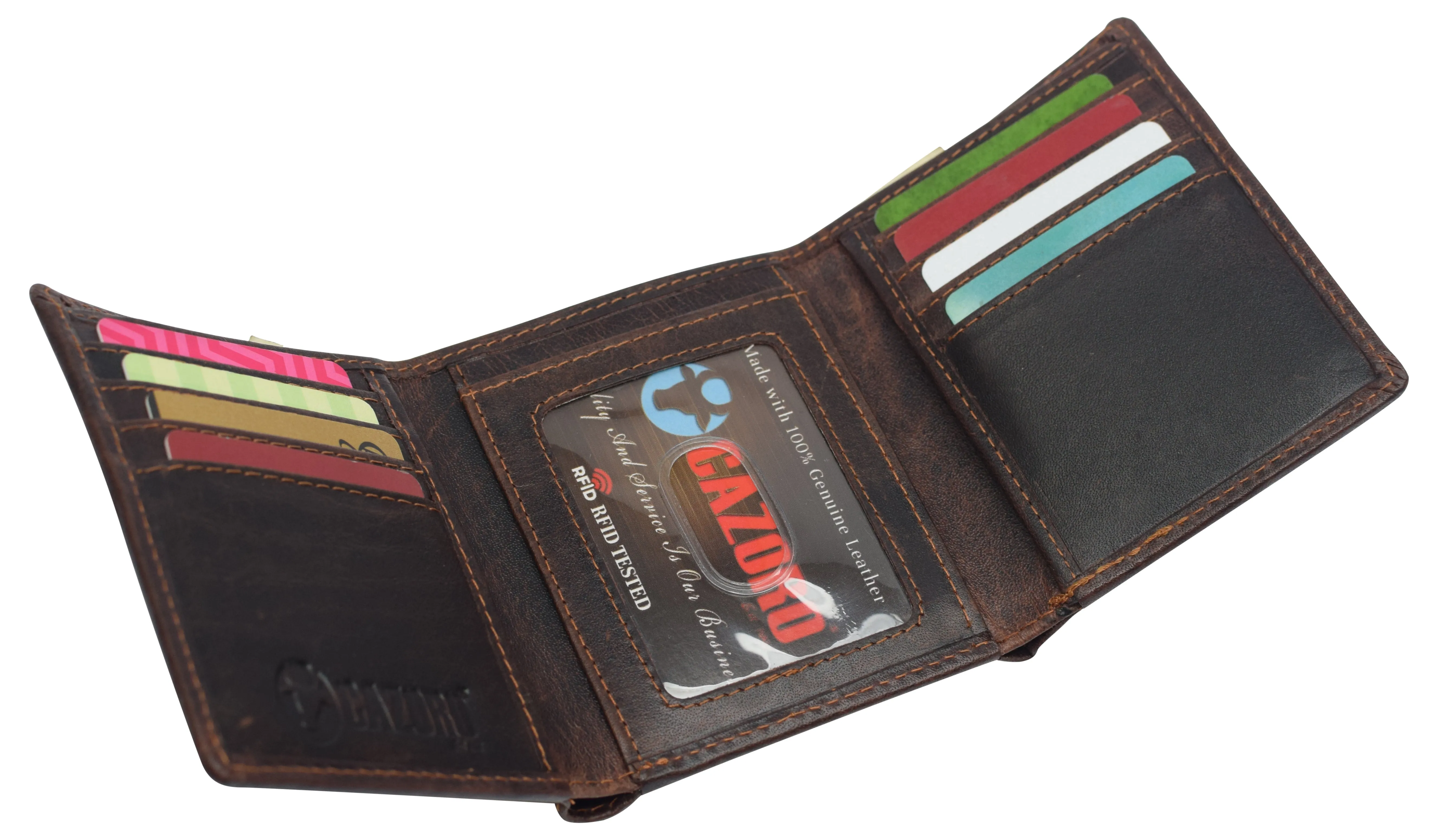 Real Buffalo Leather Wallets for Men - RFID Blocking Slim Trifold Wallet with Card Slots