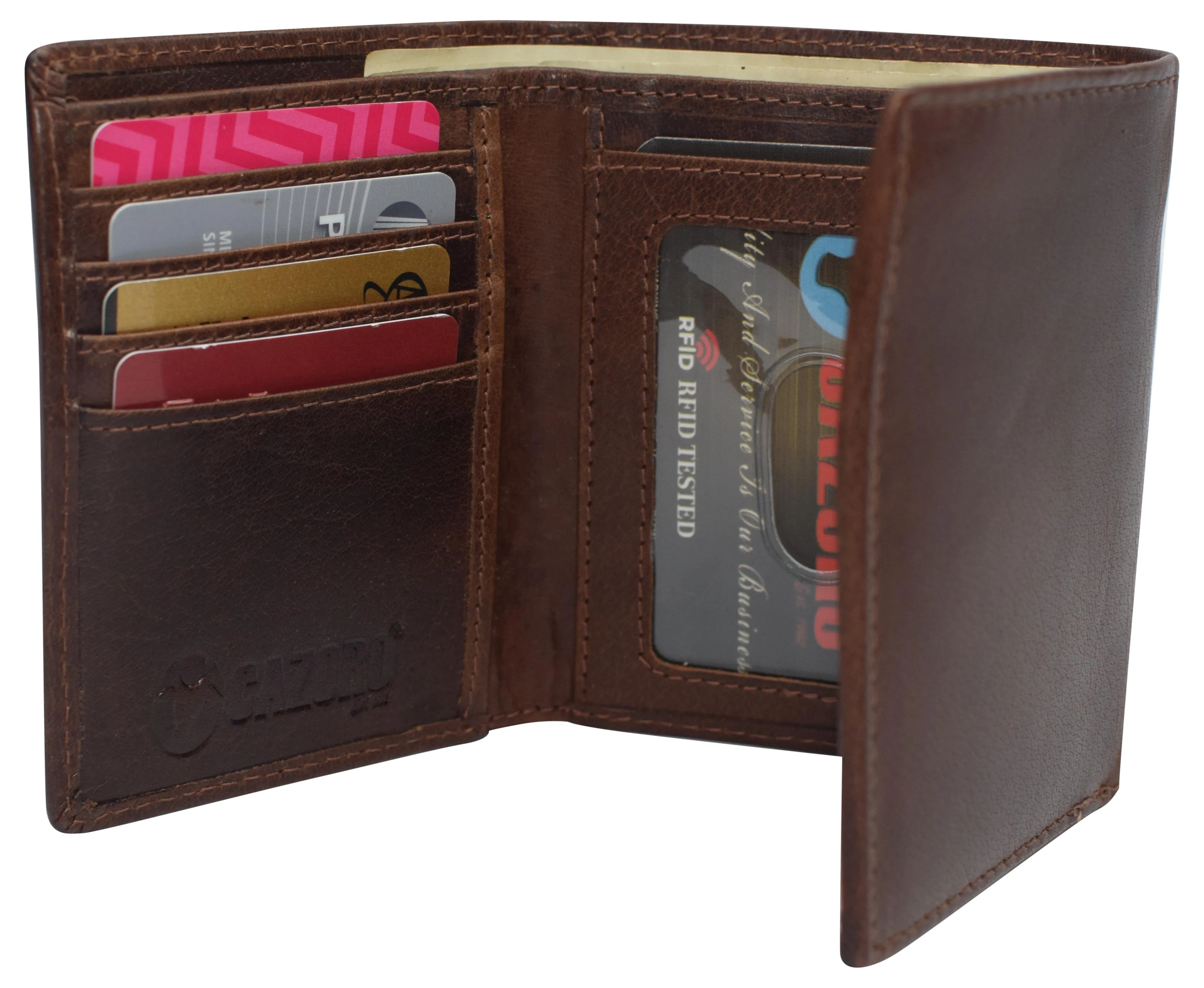 Real Buffalo Leather Wallets for Men - RFID Blocking Slim Trifold Wallet with Card Slots