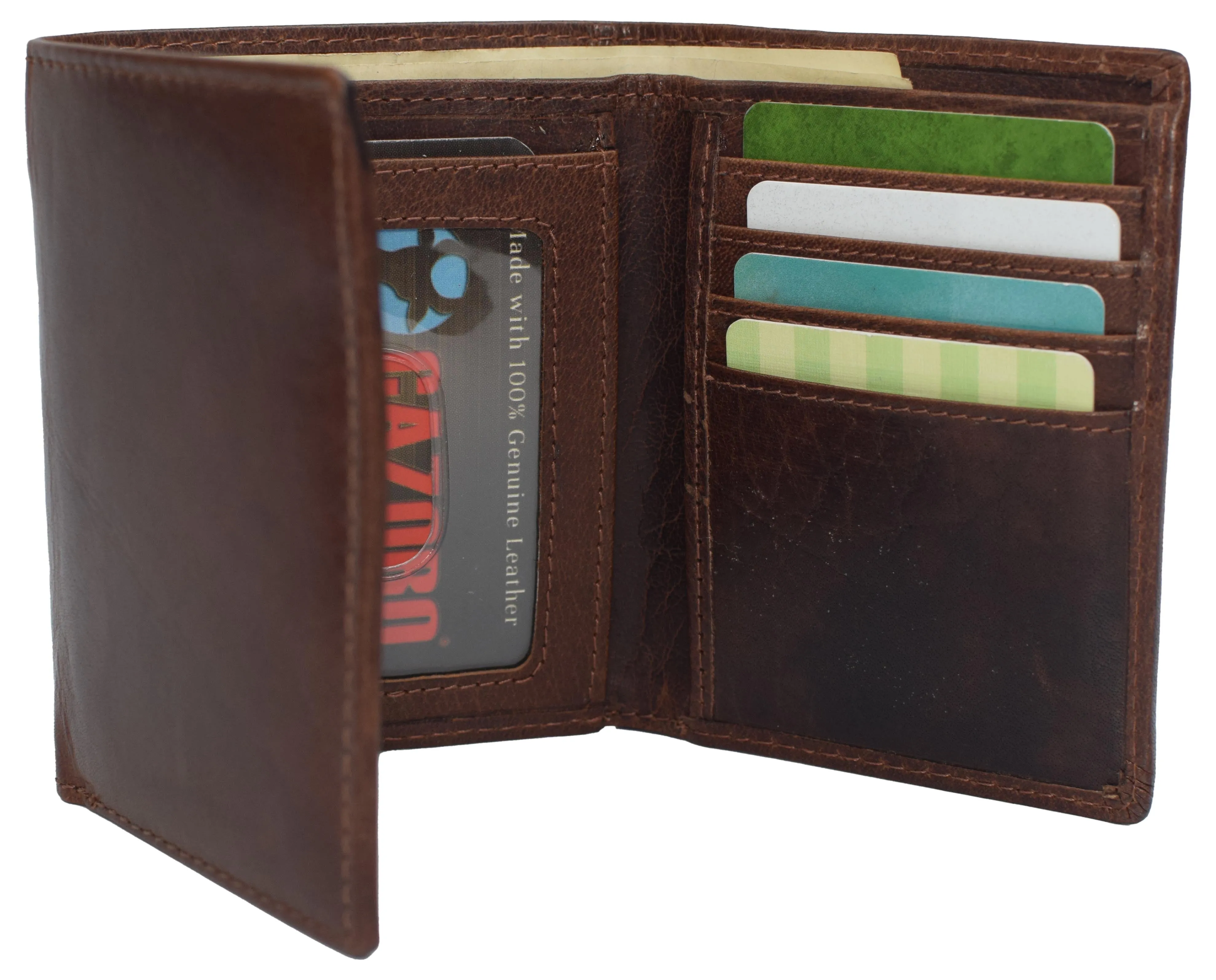 Real Buffalo Leather Wallets for Men - RFID Blocking Slim Trifold Wallet with Card Slots