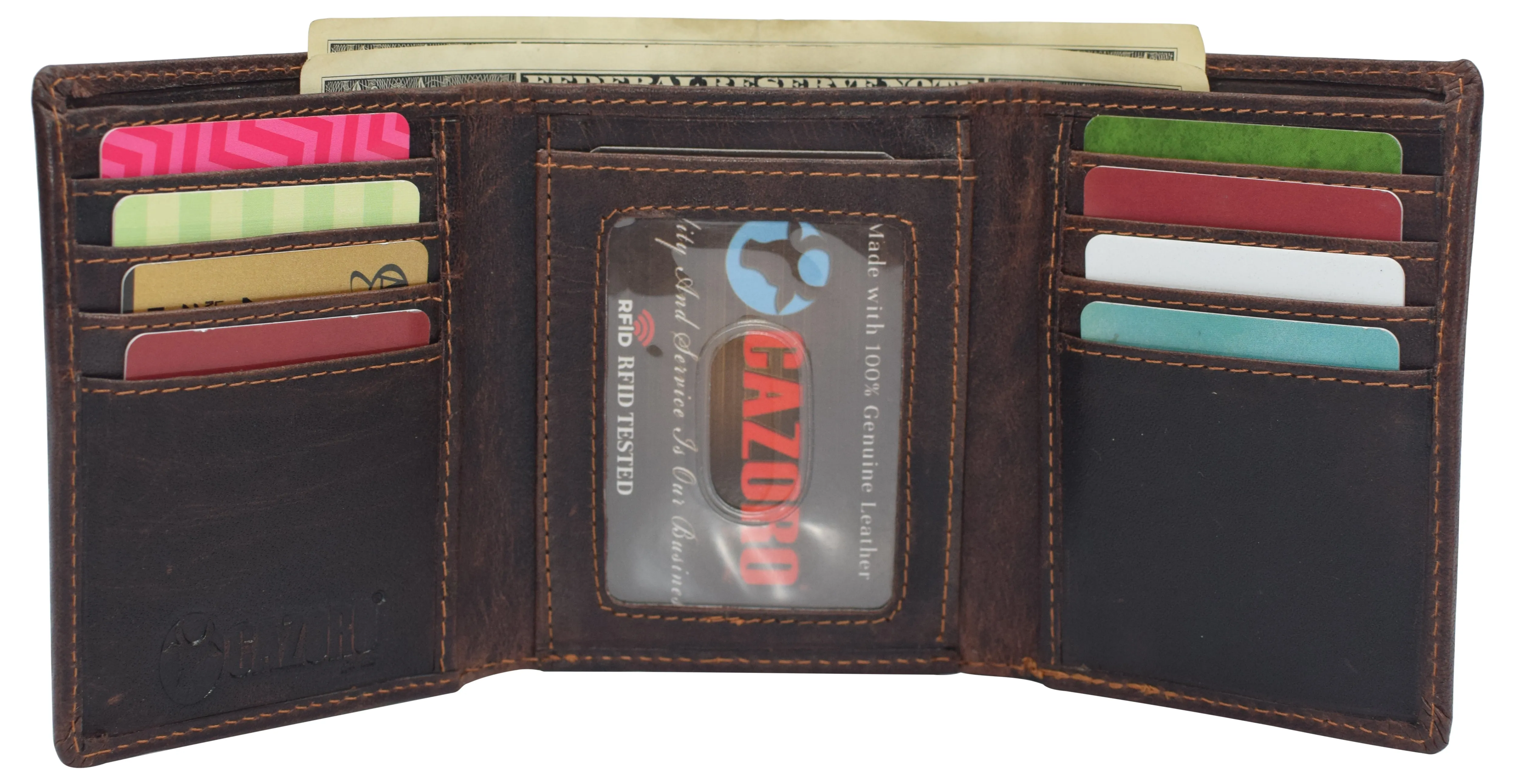 Real Buffalo Leather Wallets for Men - RFID Blocking Slim Trifold Wallet with Card Slots