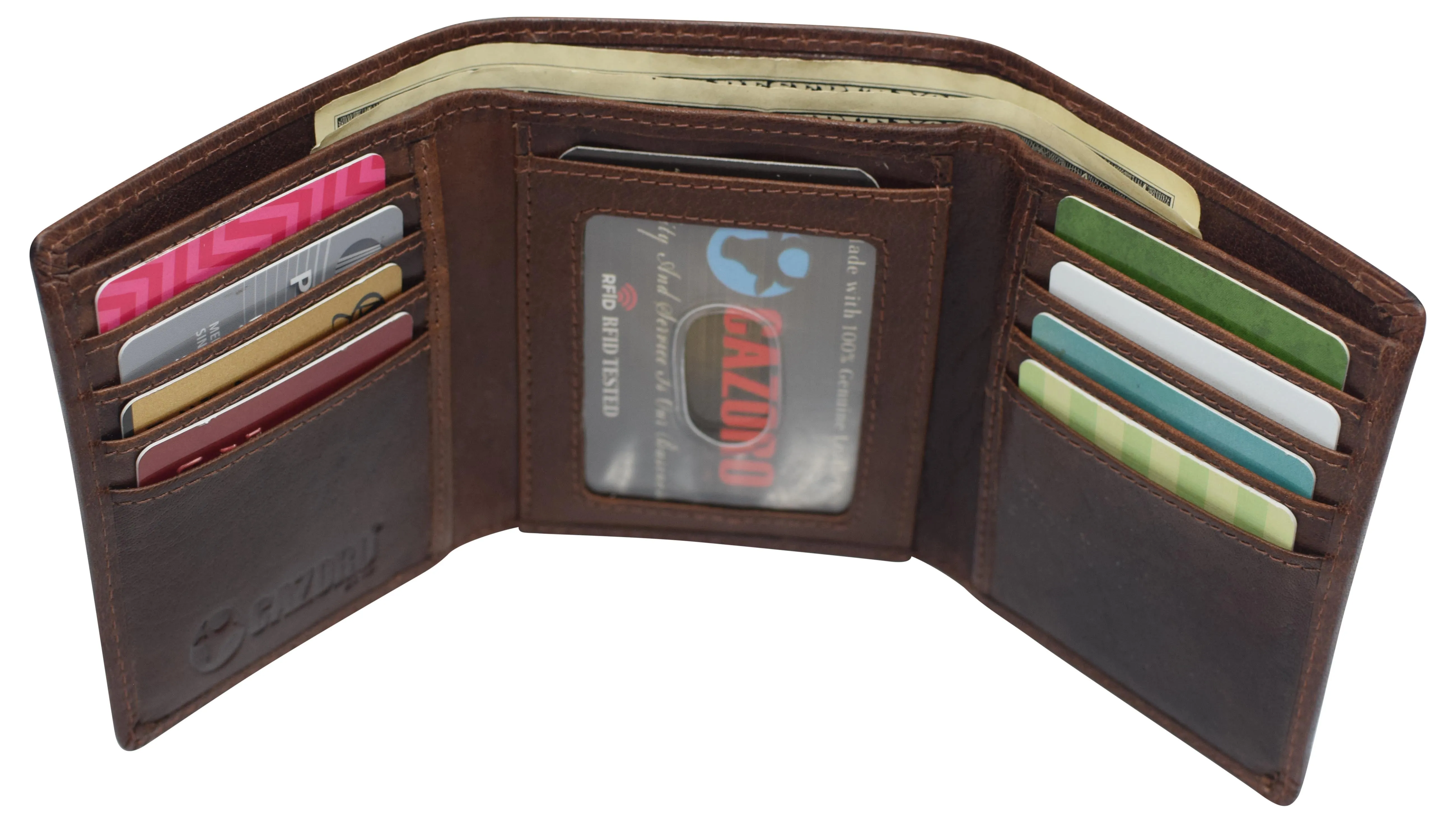 Real Buffalo Leather Wallets for Men - RFID Blocking Slim Trifold Wallet with Card Slots