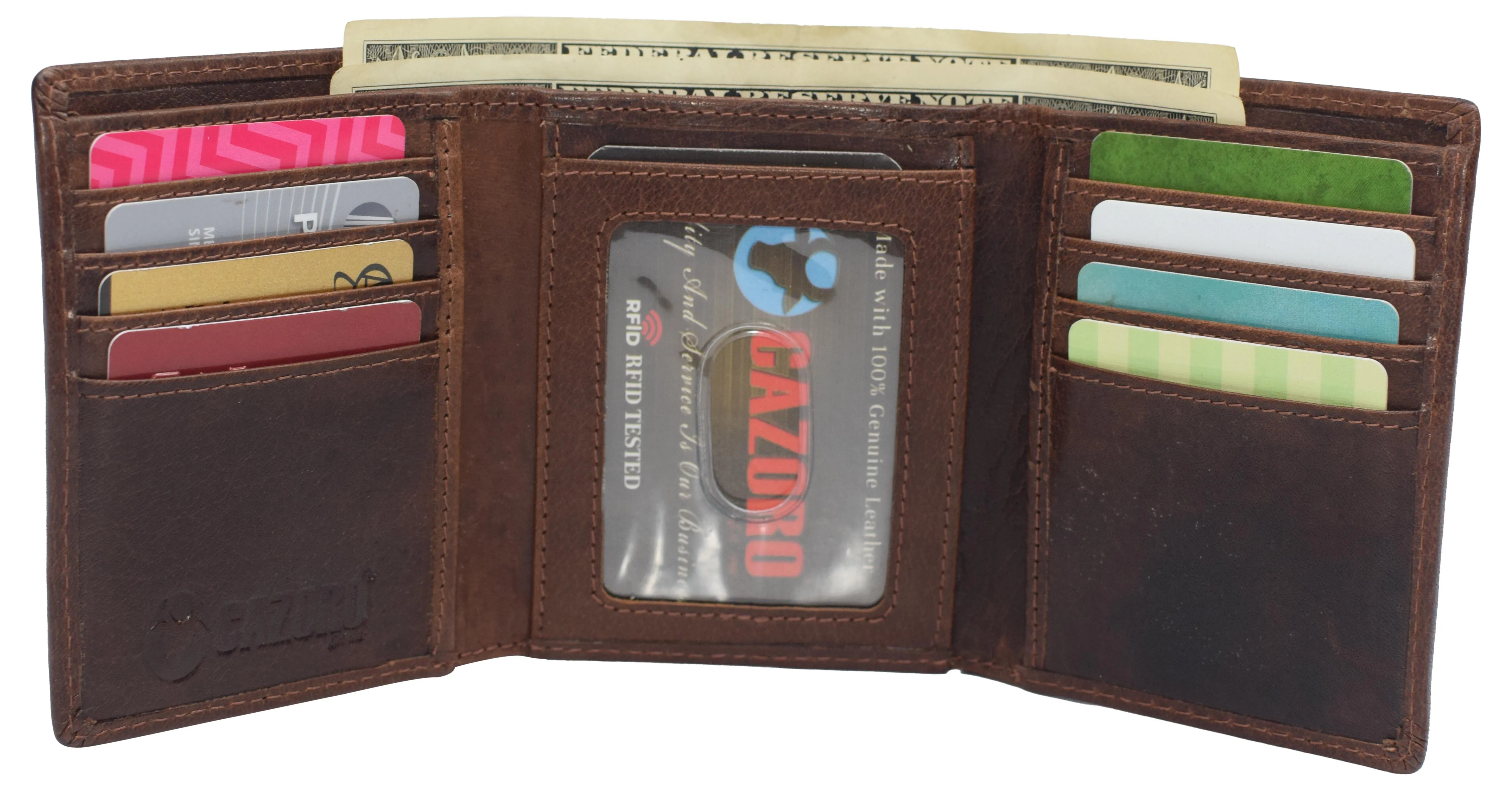 Real Buffalo Leather Wallets for Men - RFID Blocking Slim Trifold Wallet with Card Slots