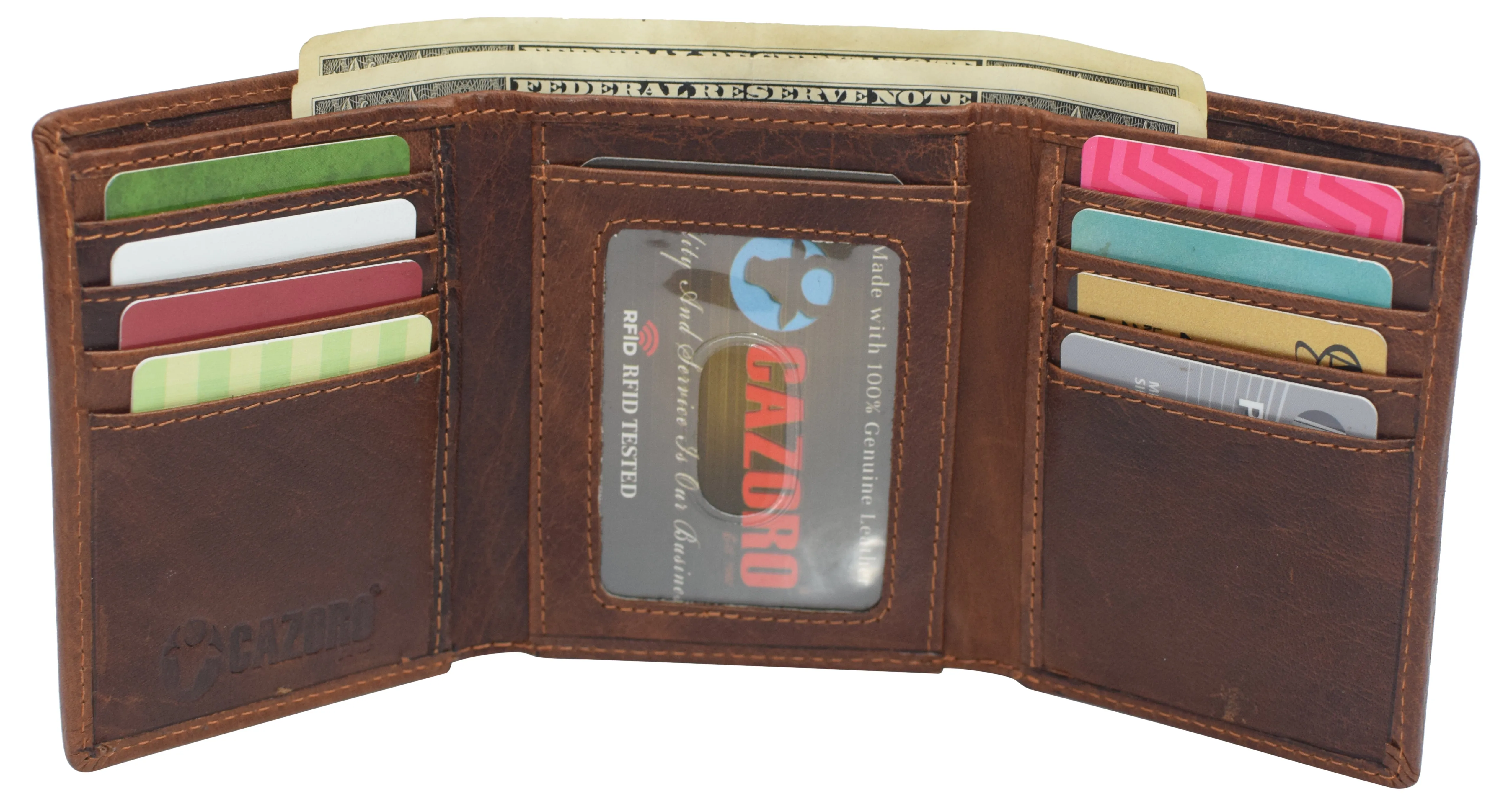 Real Buffalo Leather Wallets for Men - RFID Blocking Slim Trifold Wallet with Card Slots