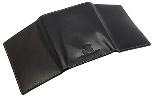 Real Buffalo Leather Wallets for Men - RFID Blocking Slim Trifold Wallet with Card Slots